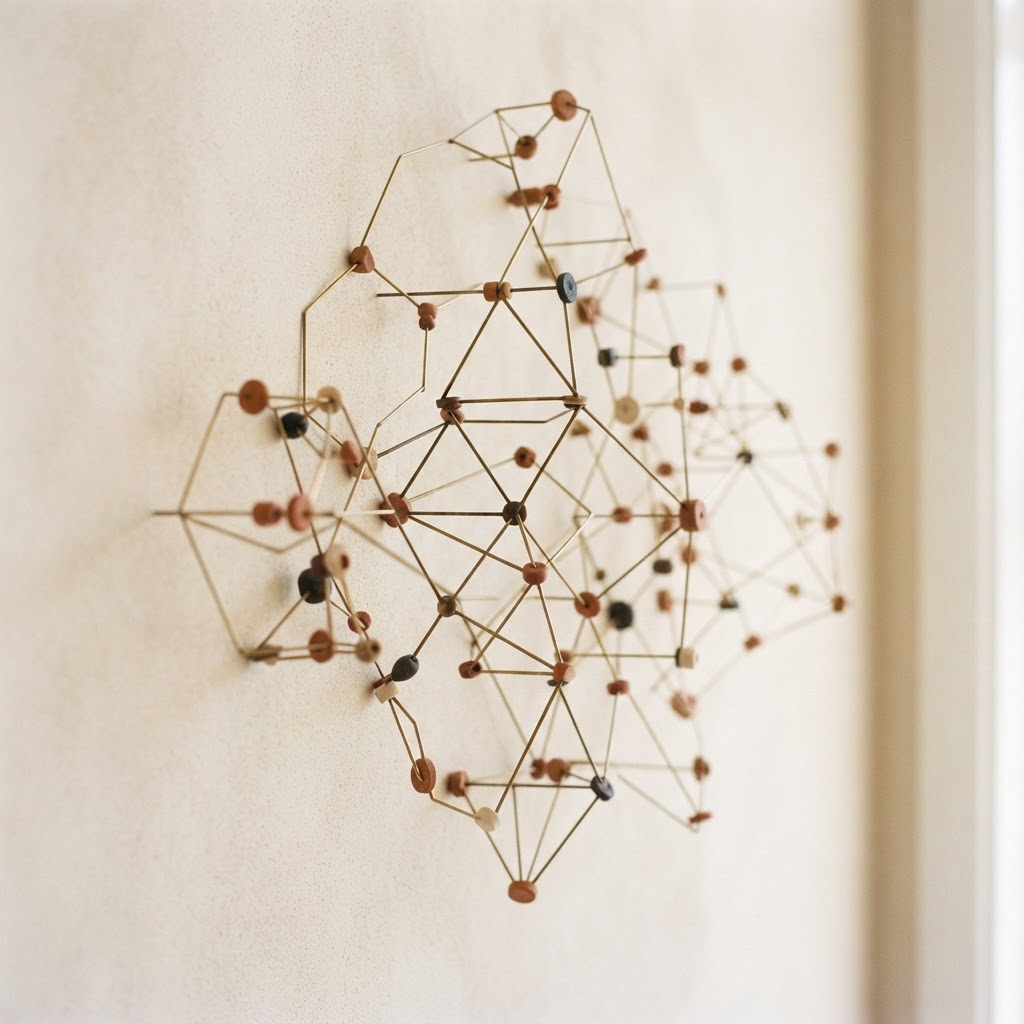 Interconnected sculptural network representing automated workflows
